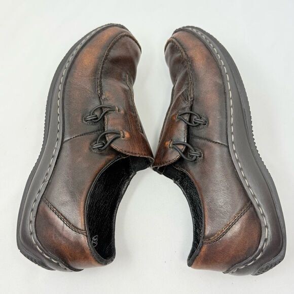 Rieker CELIA Brown Leather Factory Age Distressed Slip On Support Loafers - Picture 6 of 16